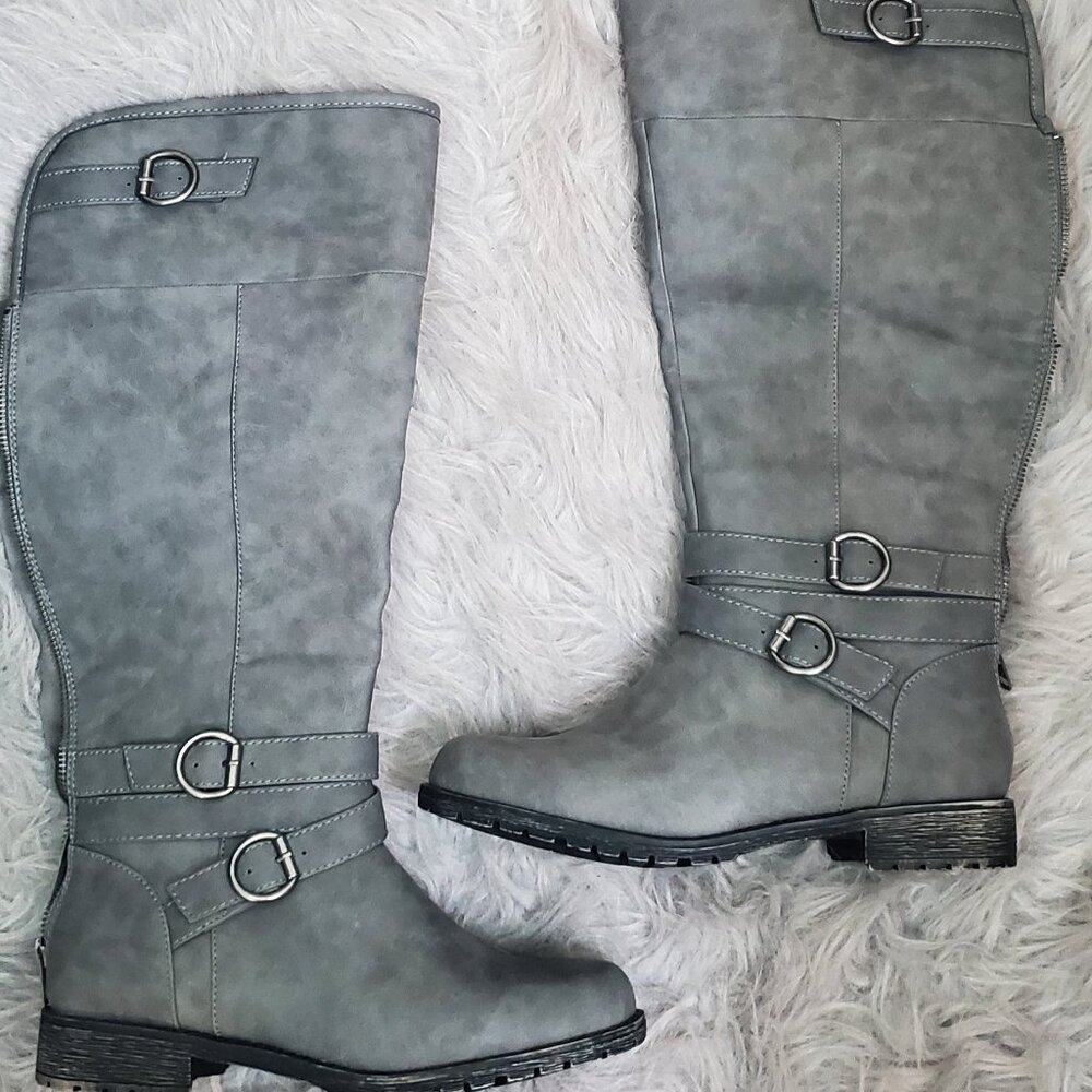 JustFab Sz 7.5 Grey Fur Trim Riding Boots